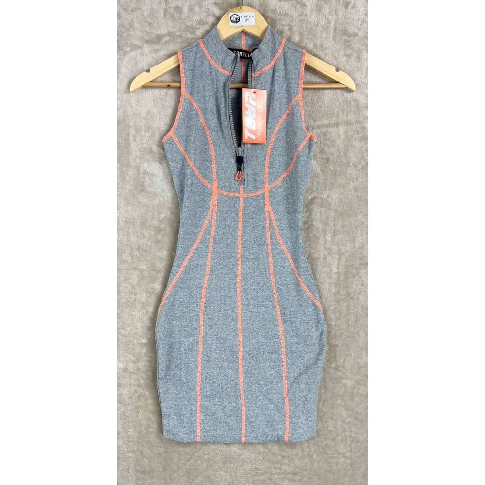 NWT New Sorella Boutique Tour Girls Gray Neon Orange Zip Mini Dress Size Small
